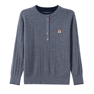 恒源祥纯羊毛衫女半高领麻花纹针织衫洋气妈妈装内搭毛衣秋冬上衣