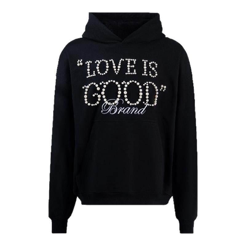 GOODBRAND Love is good珍珠标语连帽套头卫衣男女同款明星同款