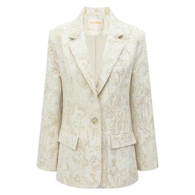 COCOBELLA知性通勤白色提花正肩西装女26春老钱风西服外套SI3015