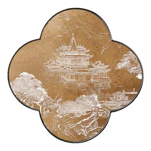 新中式山水画禅意立体浮雕茶室装饰画入户玄关圆形餐厅背景墙挂画