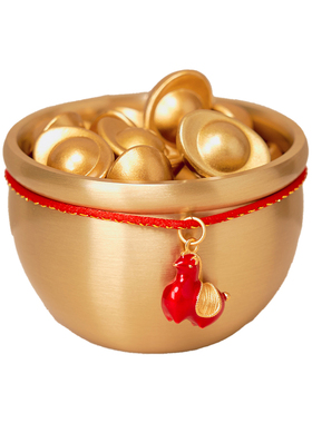 逅里 「得马荣财」2026马年黄铜聚宝盆一桶金招财摆件 高档新年礼