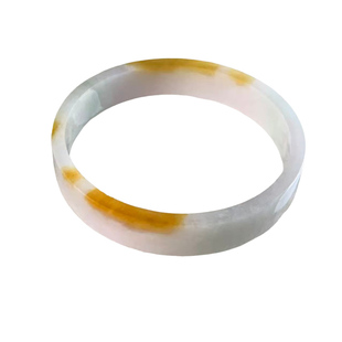 缅甸天然A货翡翠手镯白色底黄翡正圈手镯47.9mm童镯手环一物一证