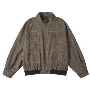 NMAX大码潮牌男装潮流美式格纹粗纺面料老钱风宽松加大夹克外套