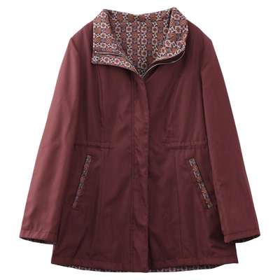 依佈中老年女士国风印花外套2025秋装新款连帽开衫妈妈装大码上衣