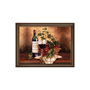 美式餐厅装饰画酒杯饭厅墙面挂画单幅高档壁画复古欧式风油画水果