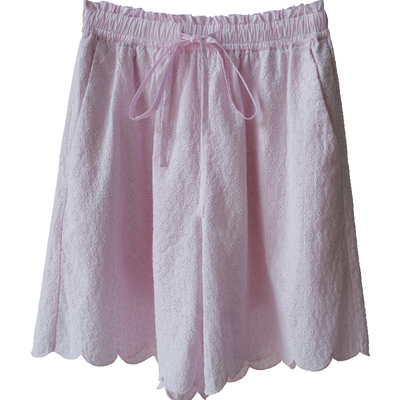 nw80en 花边刺绣布短裤 高腰宽松休闲裤 夏日百搭显瘦直筒裤女装