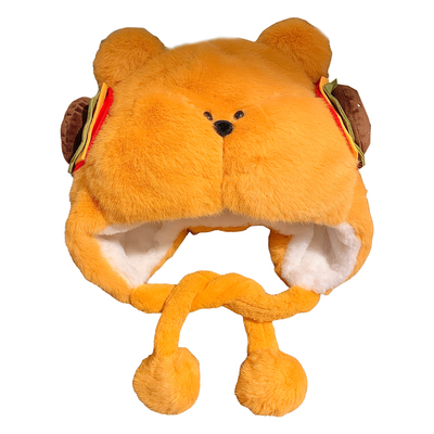 可爱汉堡小熊毛绒帽子女秋冬保暖