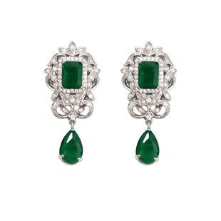 CrayonX绿宝石蕾丝立体高珠经典耳钉女复古雕花高级感中国风耳饰