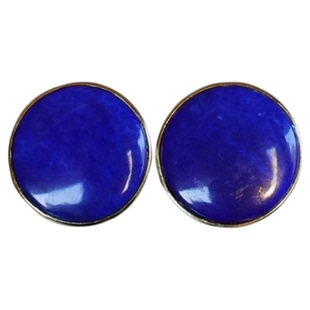 克莱因蓝天然青金石耳钉女925纯银镀金圆形轻奢高级感耳饰耳夹
