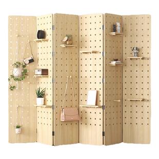 实木洞洞板屏风隔断客厅进门遮挡立式折叠移动置物架落地玄关定制