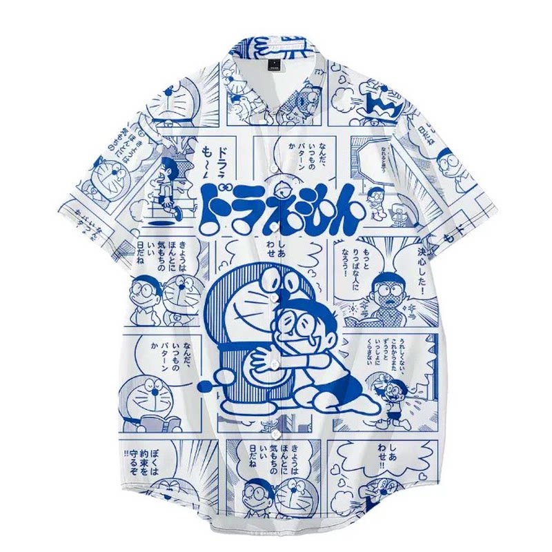 哆啦a梦短袖衬衫港风印花漫画