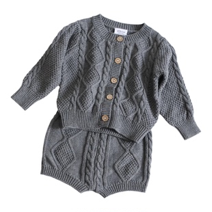 可爱男童女童纯棉线扭花毛衣短裤小儿童婴幼儿秋冬季宝宝针织套装