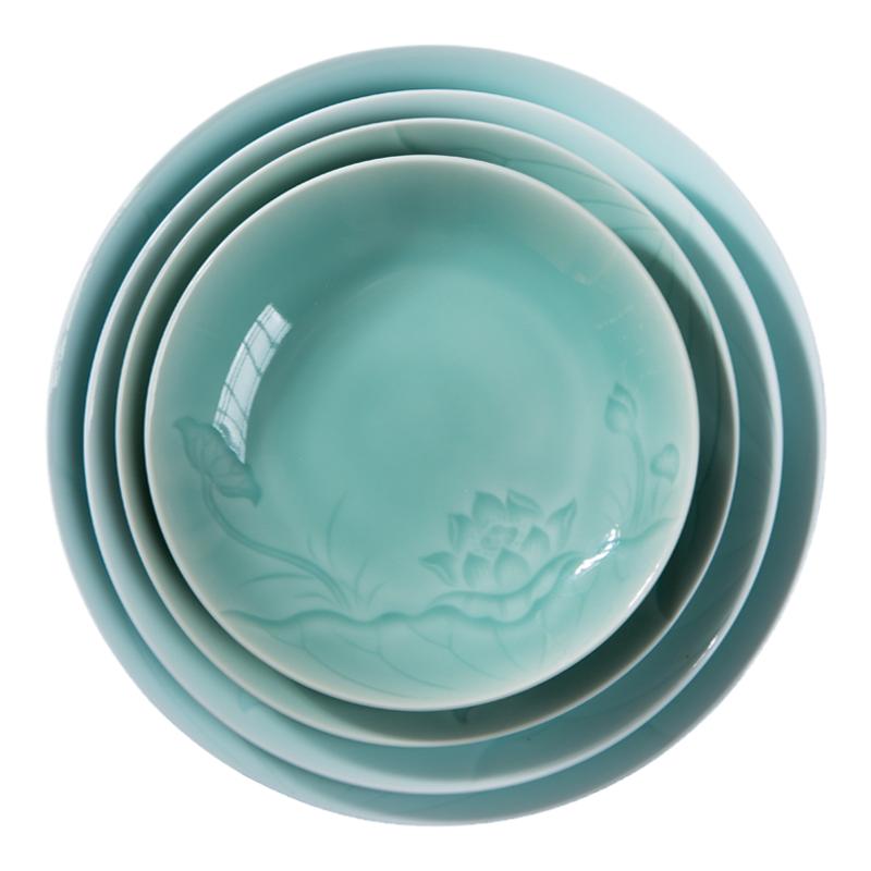龙泉瓯江7寸青瓷水芙蓉餐具8寸陶瓷深盘9寸家用中式餐具盘