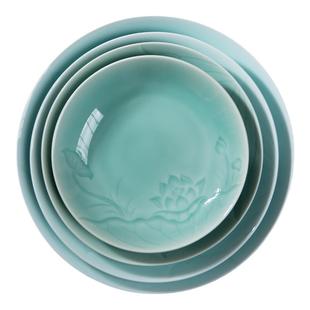 龙泉瓯江7寸青瓷水芙蓉餐具8寸陶瓷深盘9寸家用中式餐具盘