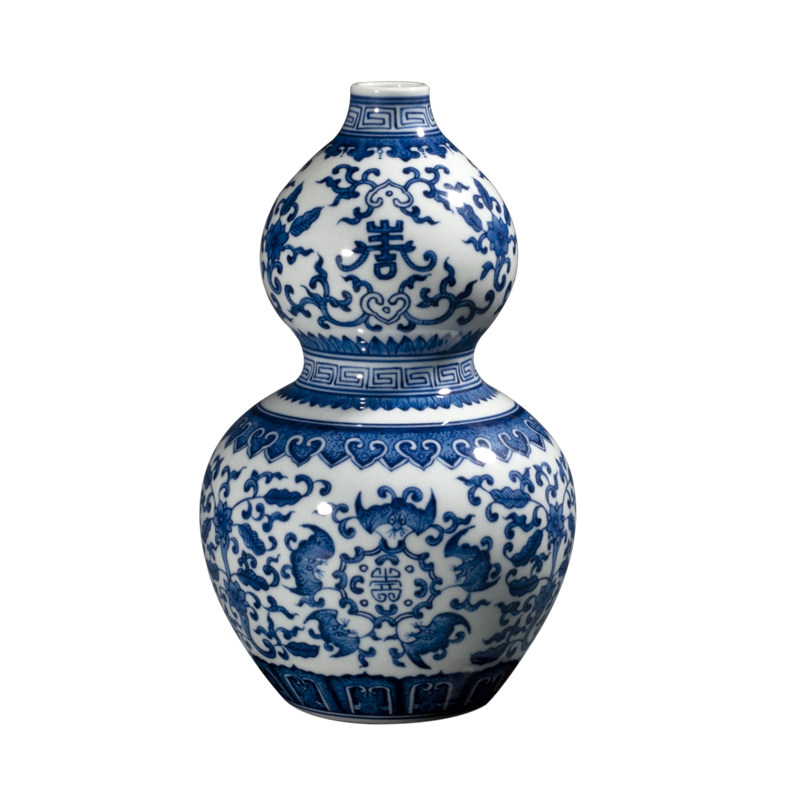 景德镇花瓶陶瓷器手绘仿古青花缠枝莲葫芦工艺品复古花瓶家居装饰
