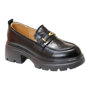 千百度2026圆头厚底增高金属乐福鞋小皮鞋一脚蹬女鞋A26152015B01