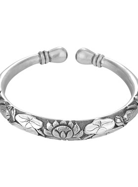 莲花民族风送长辈银手镯