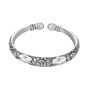 寸氏银坊999足银女莲花鱼民族风银镯子银饰送长辈雪花银 .匠心