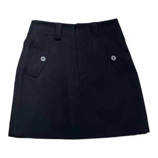 欧洲站羊毛料半身裙女袋盖工装短裙休闲显瘦西装裙裤法式a字裙子