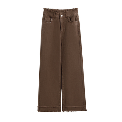 XCCX棕色高腰显瘦牛仔裤