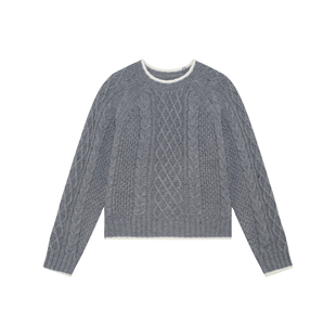 yawhat新款纯色绞花圆领套头羊毛混纺毛衣百搭麻花针织衫温柔秋冬