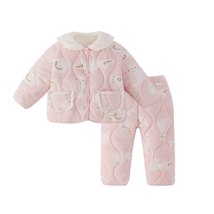 [抗菌远红外]女童家居服宝宝秋冬夹棉加绒小童保暖套装6儿童睡衣