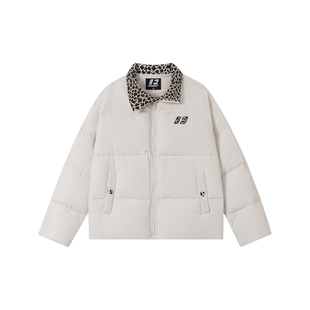 FORNINES三防立领豹纹羽绒服冬季白鸭绒加厚外套短款情侣羽绒服女