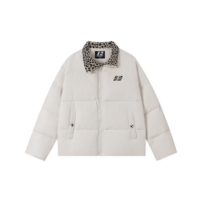 FORNINES三防立领豹纹羽绒服冬季白鸭绒加厚外套短款情侣羽绒服女