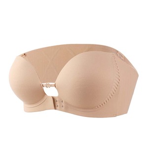 都市丽人前扣抹胸粉底液内衣女小胸聚拢显大隐形防滑无肩带文胸罩
