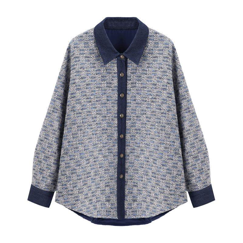 百家好牛仔拼接小香风衬衫