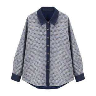 百家好牛仔拼接小香风衬衫女春冬季设计感外套2026新款高级感上衣