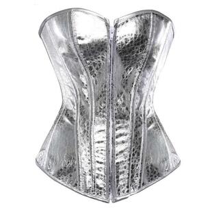 银色亮面拼接束腰束身衣 女夜店蹦迪辣妹corset紧身胸衣拉链马甲