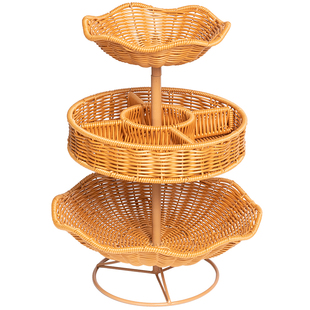 三层干果盘仿藤手工编织茶几水果篮分类零食糖果盘客厅家用欧式