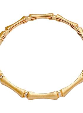 古法拉丝金属银色复古竹节镶钻手镯女高端轻奢小众精致高级感手饰