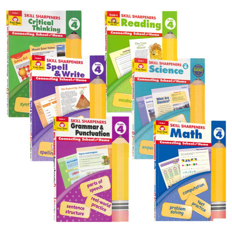 四年级7册 Evan Moor Skill Sharpeners Grade 4 美国加州技能铅笔刀系列小学练习册 Reading math Spell & Write 英文原版进口