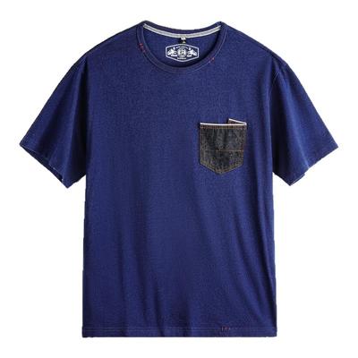 马登工装美式复古纯棉蓝染T恤