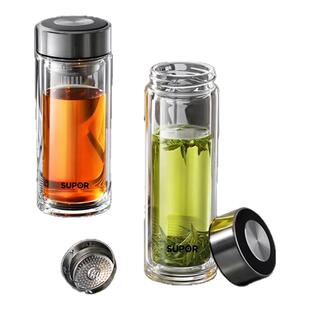 苏泊尔双层高硼硅玻璃隔热防烫男士家用大容量商务办公带盖泡茶杯