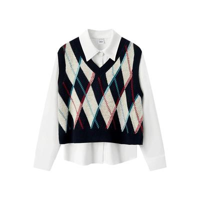 森马菱格短背心易打理长袖衬衫女