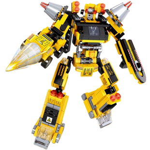 启高乐8合1工程机器人搅拌叉车压路挖掘机泥头车拼装积木玩具男孩