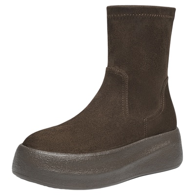 红蜻蜓厚底增高美拉德瘦瘦靴