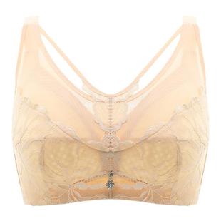 内衣女无钢圈大胸显小大妈胖mm200斤收副乳放下垂性感薄文胸罩DE