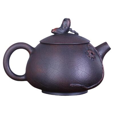 纯手工建水紫陶堆雕泡茶壶莲蓬壶