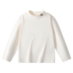 MQDmini男童长袖T恤2026新款春季儿童半高领打底衫女童保暖上衣