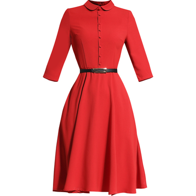 时尚百搭优雅纯色衬衫连衣裙