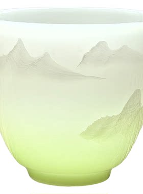 润透高档冰种璞玉瓷茶杯渐变绿色远山陶瓷家用客杯德化白瓷品茗杯