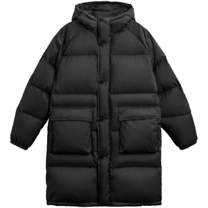 柜1199！冬季新品男装欧美简约中长款羽绒服宽松连帽羽绒大衣外套
