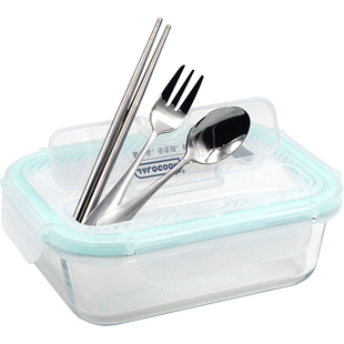 嘉乐扣饭盒耐热玻璃保鲜盒自带不锈钢餐具学生上班外带微波便当盒