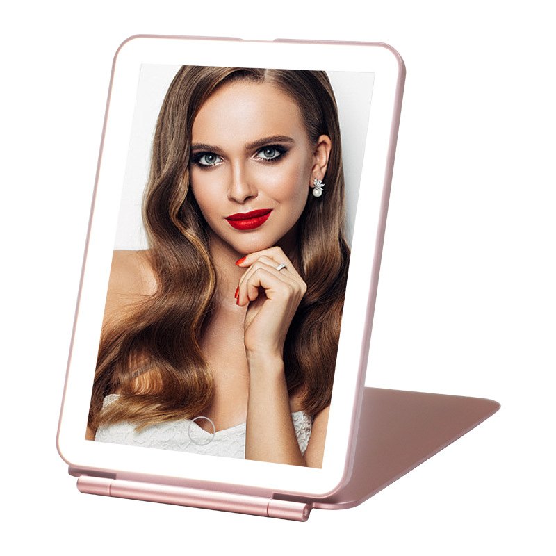 3色灯可调光72led旅行化妆镜带5倍放大镜可充电便携式化妆镜