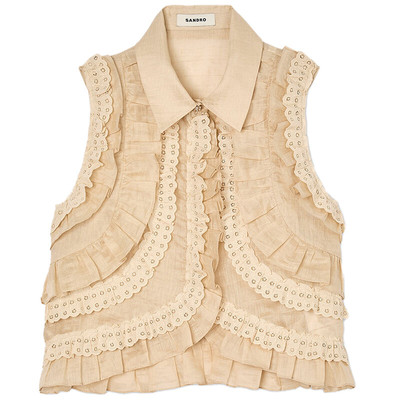 SANDRO女装法式优雅多层花边衬衫