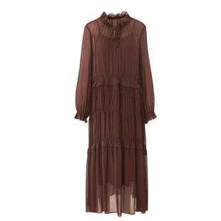 【明星同款】初遇女装定制2026春夏新款桑蚕丝褶皱气质连衣裙长裙